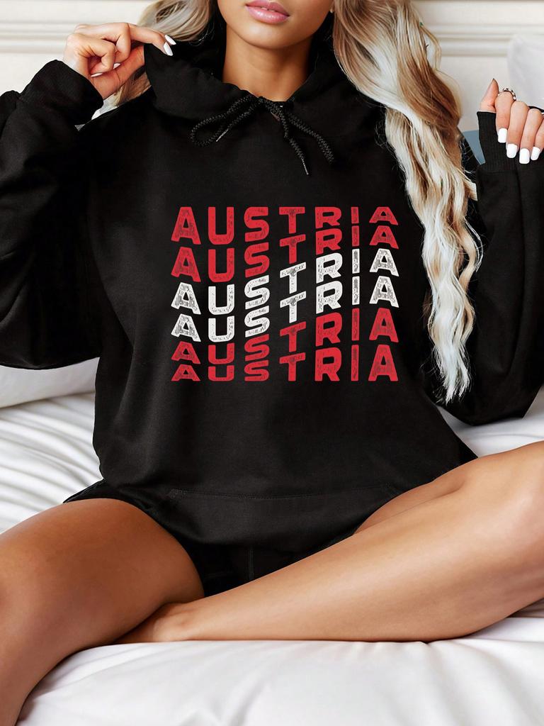 Women's Hoodie Austria Geometric Creative Letter Printed 2025 Autumn Winter New Round Neck Sweatshirt Women's Casual Clothing