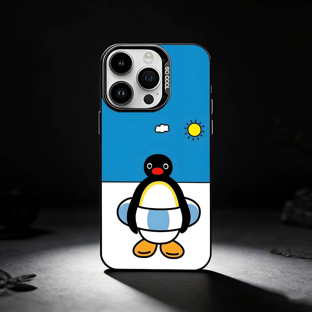 Cute Art Pingu Penguin Phone Case For iPhone 17,16,15,14,13,12,11 Plus,Pro Max,XS,Colored silver phone case iPhone12PRO