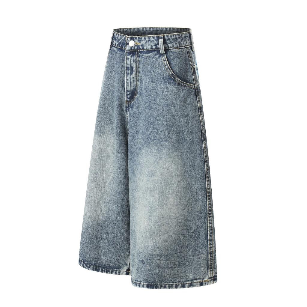 ZYLLO Summer New Vintage Denim Shorts American Style High Street  Fashion Cracked Print Washed Design Five-Point Pants Stree