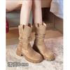 Inner heightening Martin boots women's 2025 new spring, summer and autumn V-mouth suede small man wrinkled pile short boots