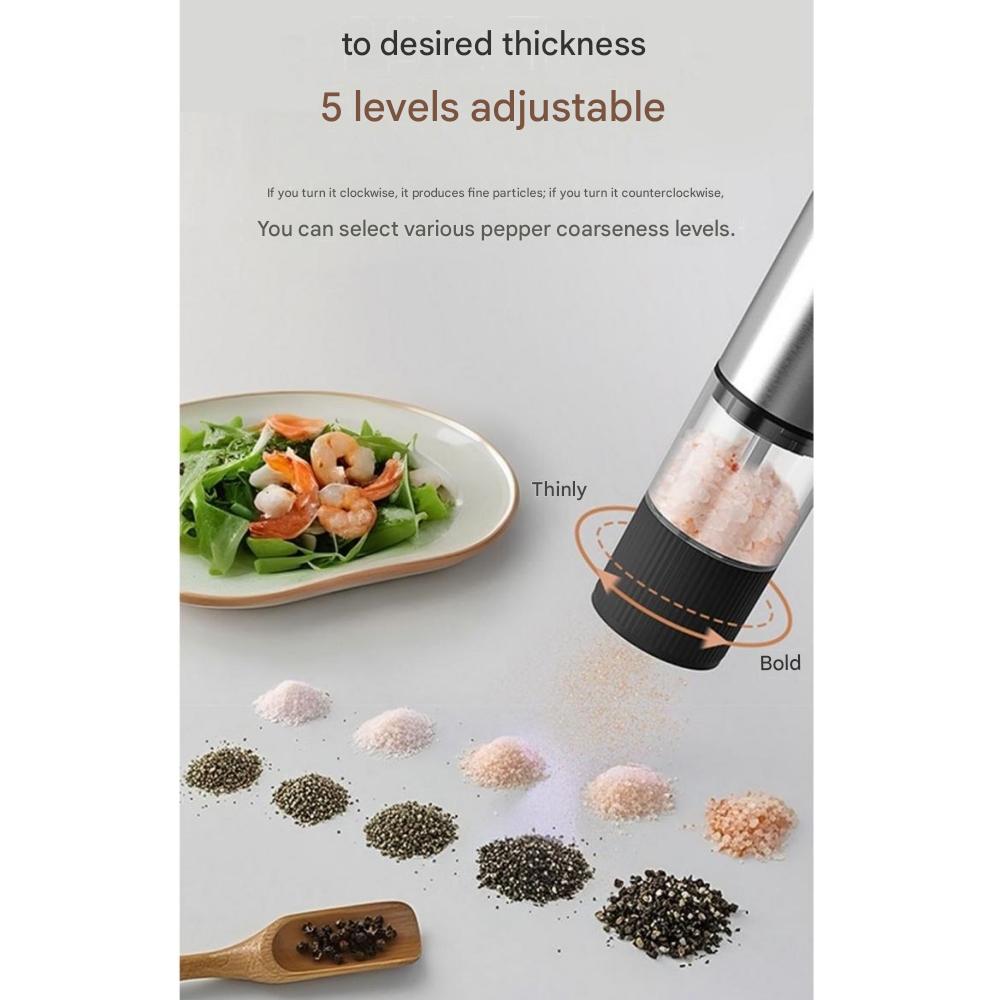 SMABAT Electric Salt & Pepper Grinder Stainless Steel 5-Level Adjustment Type-C Charging