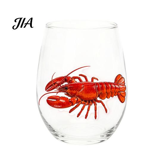 Durable Thick Base Glass Cups Stemless Wine Glasses with Marine Animal Pattern, 420ml Capacity, High Borosilicate Decorative Aesthetic Water Tumblers