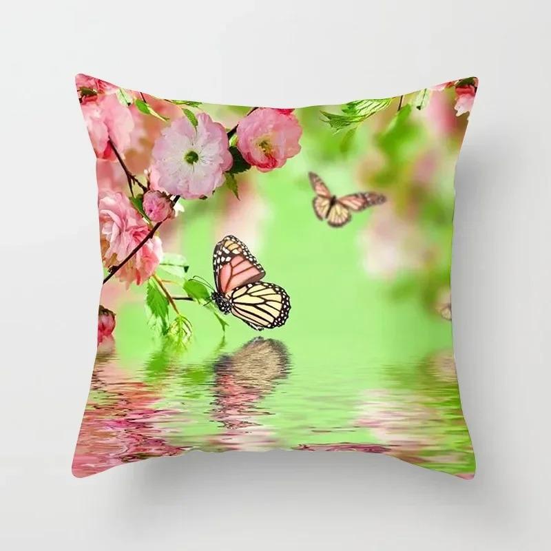 Butterfly Flower Pattern Decorative Pillowcase Car Sofa Square Cushion Pillowcase