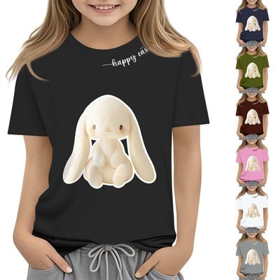 Barnmode Casual Kortärmad Påskhare Tryckt Rundhals Kortärmad T-shirt Topp