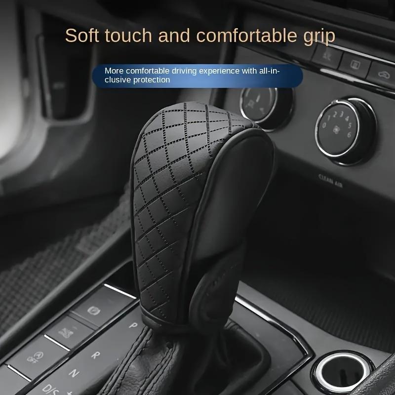 1pc Black PU Leather Gear Shift Knob Cover Non-Slip, Diamond Stitch Design,Comfortable Grip for Enhanced Driving Experience, Car Interior Accessory