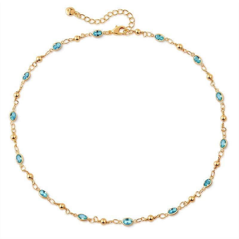 Collana clavicola in rame placcato oro K, fatta a mano, regolabile, con vetro colorato
