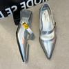 Mid-heel Shoes Spring New Pointed Head Shallow Mouth Metal Buckle with Soft Sole Anti-slip Wear-resistant Single Shoes