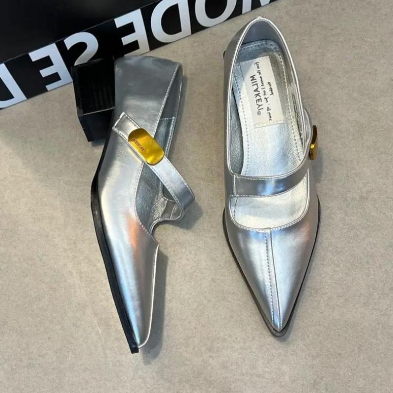 Pantofi cu toc mediu Primăvară Nou Vârf Ascuțit Gură Joasă Cataramă Metalică cu Talpă Moale Antiderapant Rezistent la Uzură Pantofi Simpli