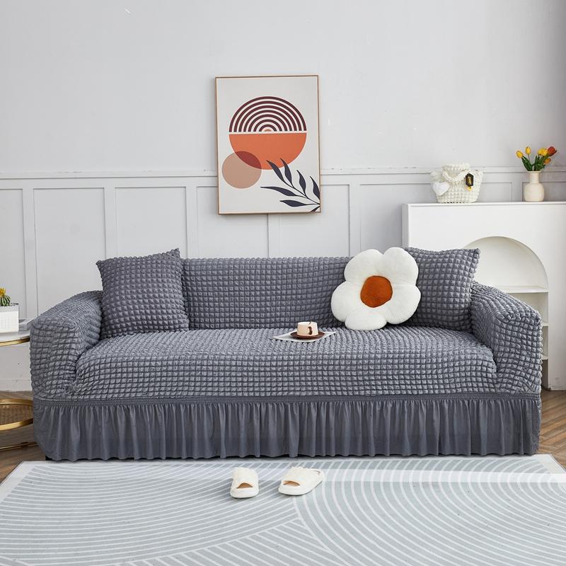Premium Elegant Elastic Sofa Cover Light Luxury Stretchable Fabric Full Coverage with Seersucker Skirt Perfect for Living Room Decor