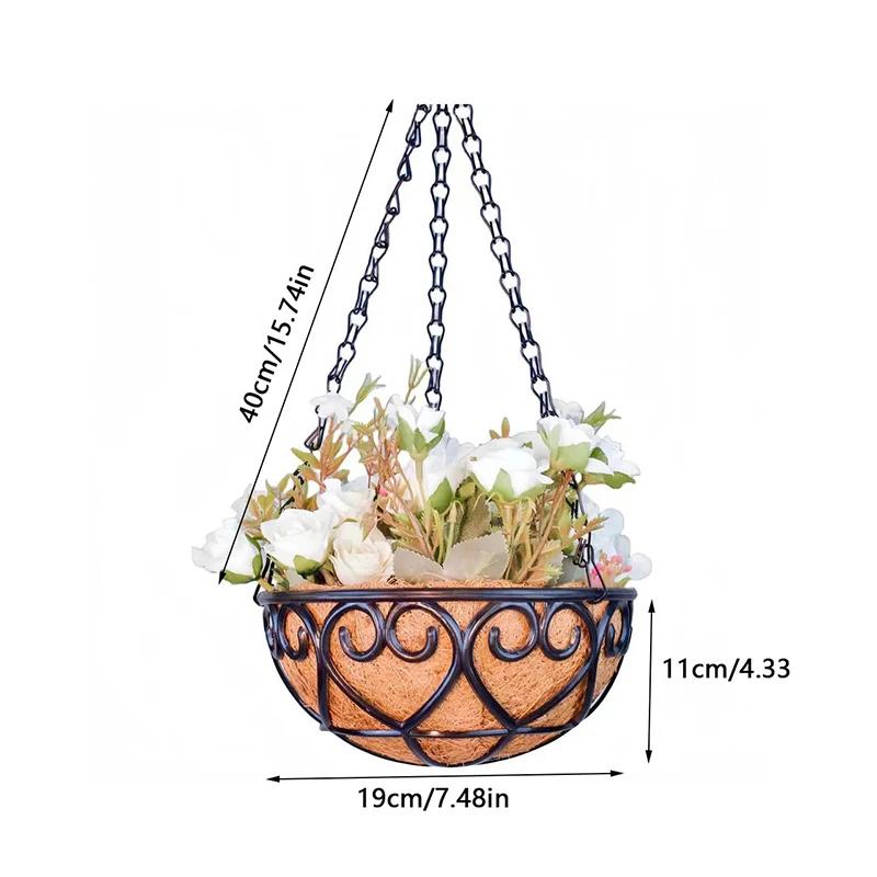 Pot de fleurs rond créatif suspendu en noix de coco avec chaîne en fer, panier de jardinières pour plantes vertes, chlorophytum, décoration de la maison