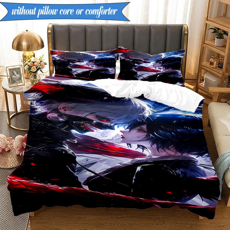 Tokyo anime Artwork 3pcs K-pop music group Bedding set,Ideal for Bedroom, Dormitory,Including Duvet Cover And 2pcs Pillowcases,Fan gifts