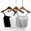 Women Modal Cropped Cami Spaghetti Strap Tank Top Built-in Padded Bra High Elastic Summer Layering Undergarment