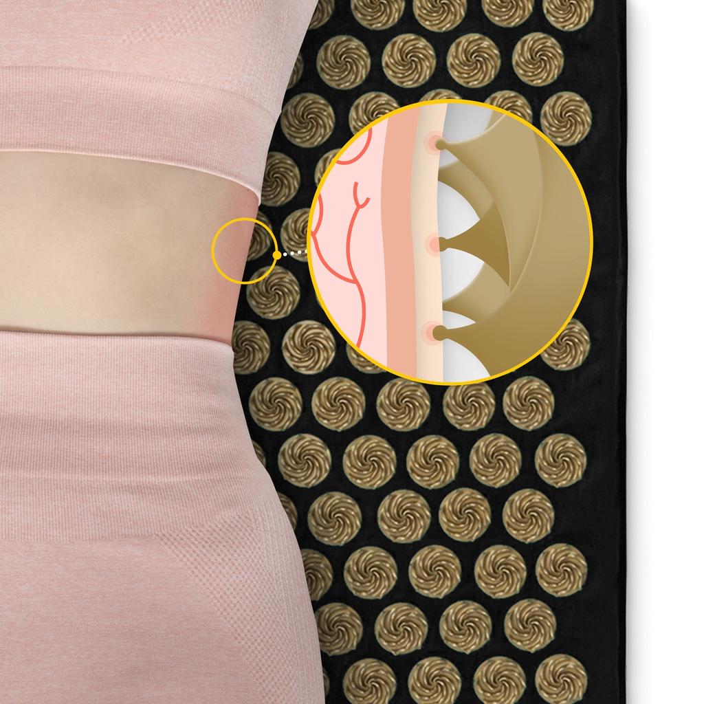 ergo acupressure mat with cushion black and gold