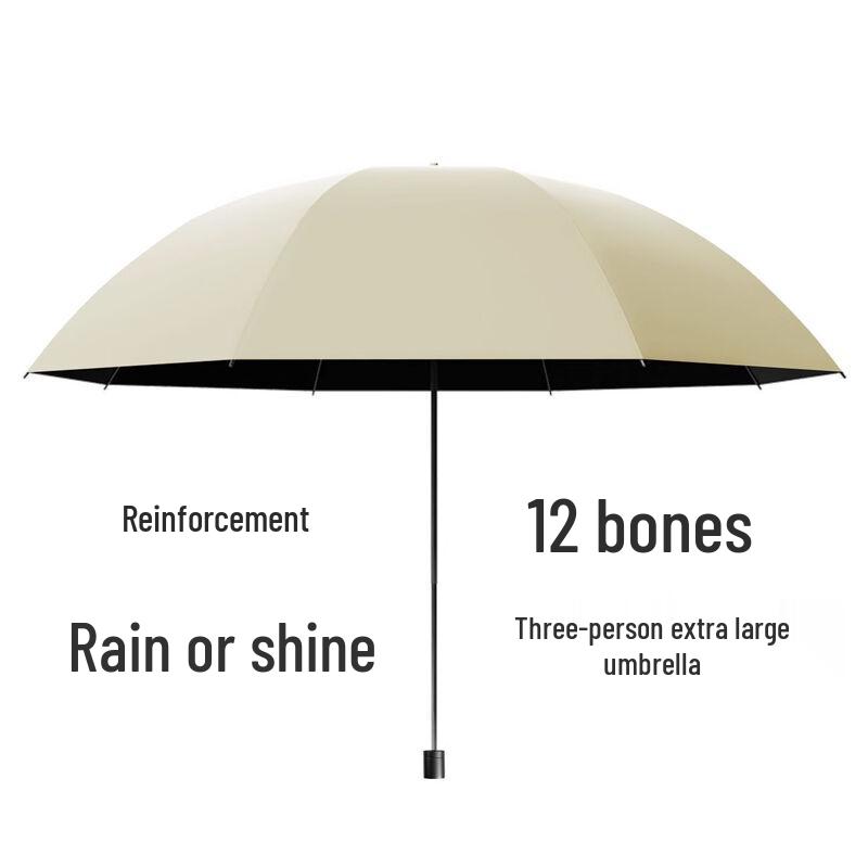 Pulian 12-Rib Black UV Protection Folding Umbrella