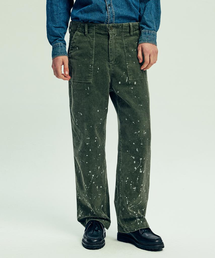 KND Washed & Splatter Painted Corduroy Fatigue Pants Sand Olive Khaki
