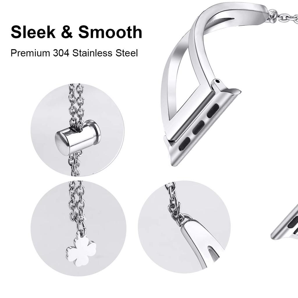 Keepwin Women Classic 304 Stainless Steel Watch Strap Bracelet Diamond Watch Band for Apple IWatch 1 2 3 4 5 6 7 8 9 SE