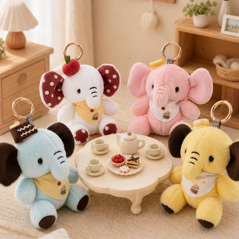 13Cm Elephant Plush Pendant Stuffed Cute Colorful Eli Yellow Green White Pink Zoo Animal Kawaii Keyring Decor For Bag Gift