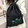 Folding Storage Bag Large Capacity Waterproof Adjustable Embroidery Design Inner Zipper Multifunctional Oxford Cloth Women Embroidered Backpack Travel