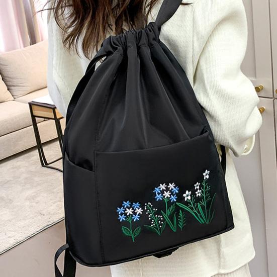 Folding Storage Bag Large Capacity Waterproof Adjustable Embroidery Design Inner Zipper Multifunctional Oxford Cloth Women Embroidered Backpack Travel