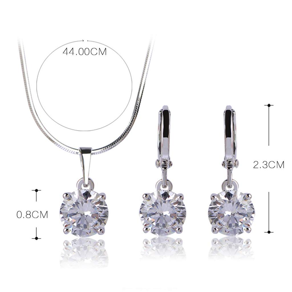 MECHOSEN Crystal Accessory Set: Necklace + Earrings (2-piece Set) - Brass Earrings, Single Stone Pendant, Formal Necklace, Stylish, Sparkling Jewelry