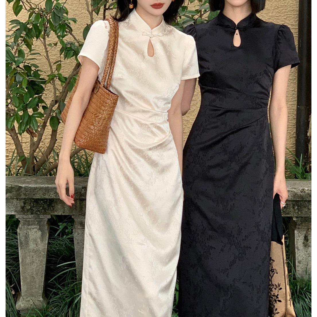 Spring/Summer Embroidered Jacquard Cheongsam Dress - Women s Chinese Style Large