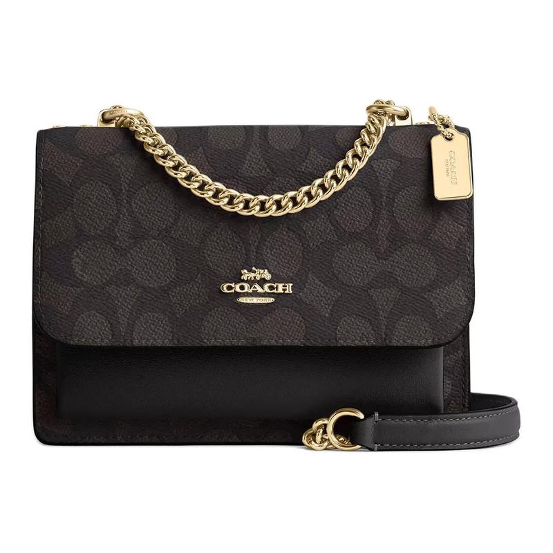 Coach Klare 18 Logo Buckle Closure, Faux Leather and Calf Leather, Shoulder Crossbody Bag, Small, Women's Black