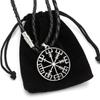 Viking Vegvisir Compass Pendant Men Amulet Necklace With Stainless Steel/Genuine Leather Rope Chain Scandinavian Norse Jewelry