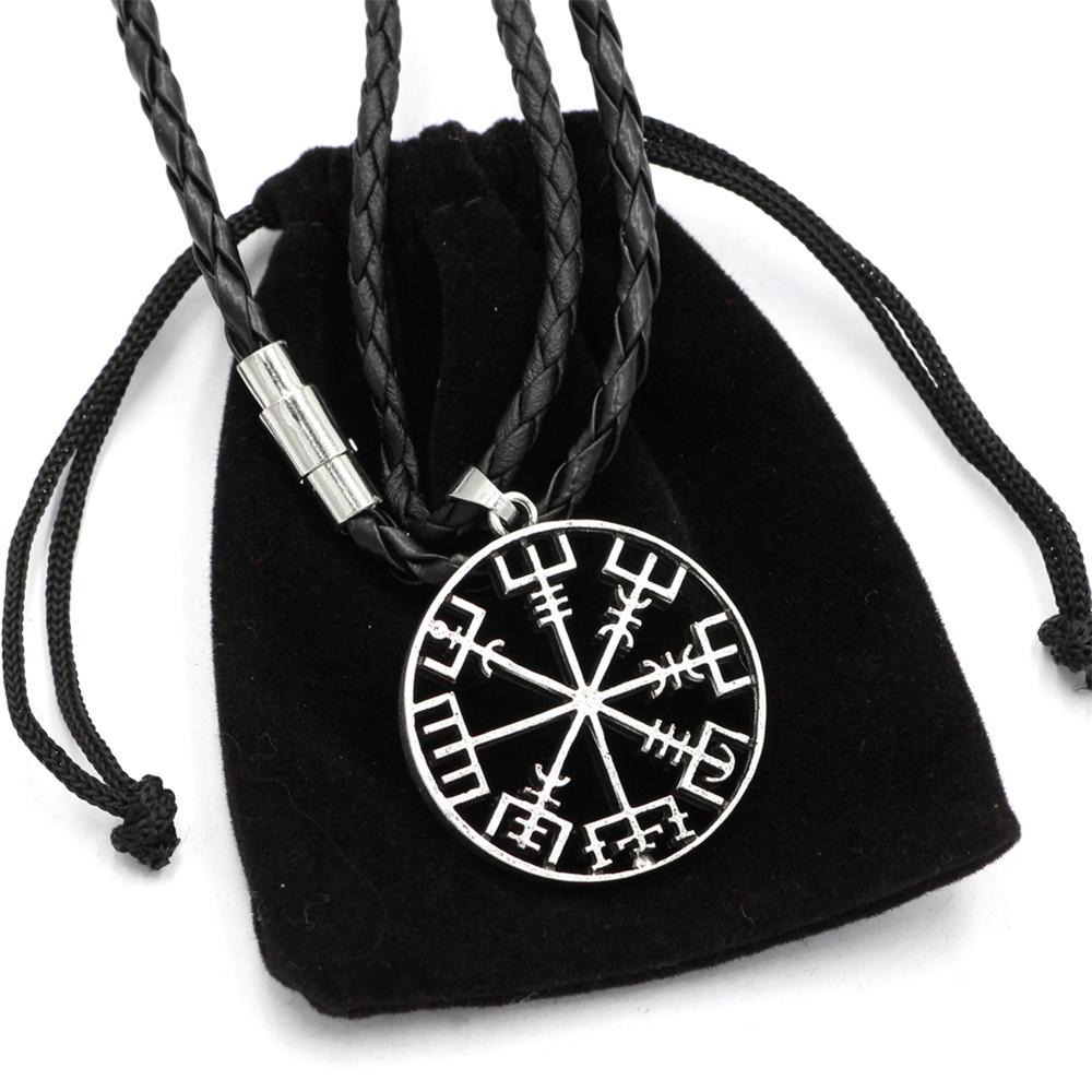 Viking Vegvisir Compass Pendant Men Amulet Necklace With Stainless Steel/Genuine Leather Rope Chain Scandinavian Norse Jewelry