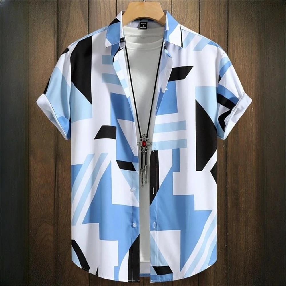 Minimalist men's shirt 3D patch printed clothing street designer short sleeved beach party Hawaii