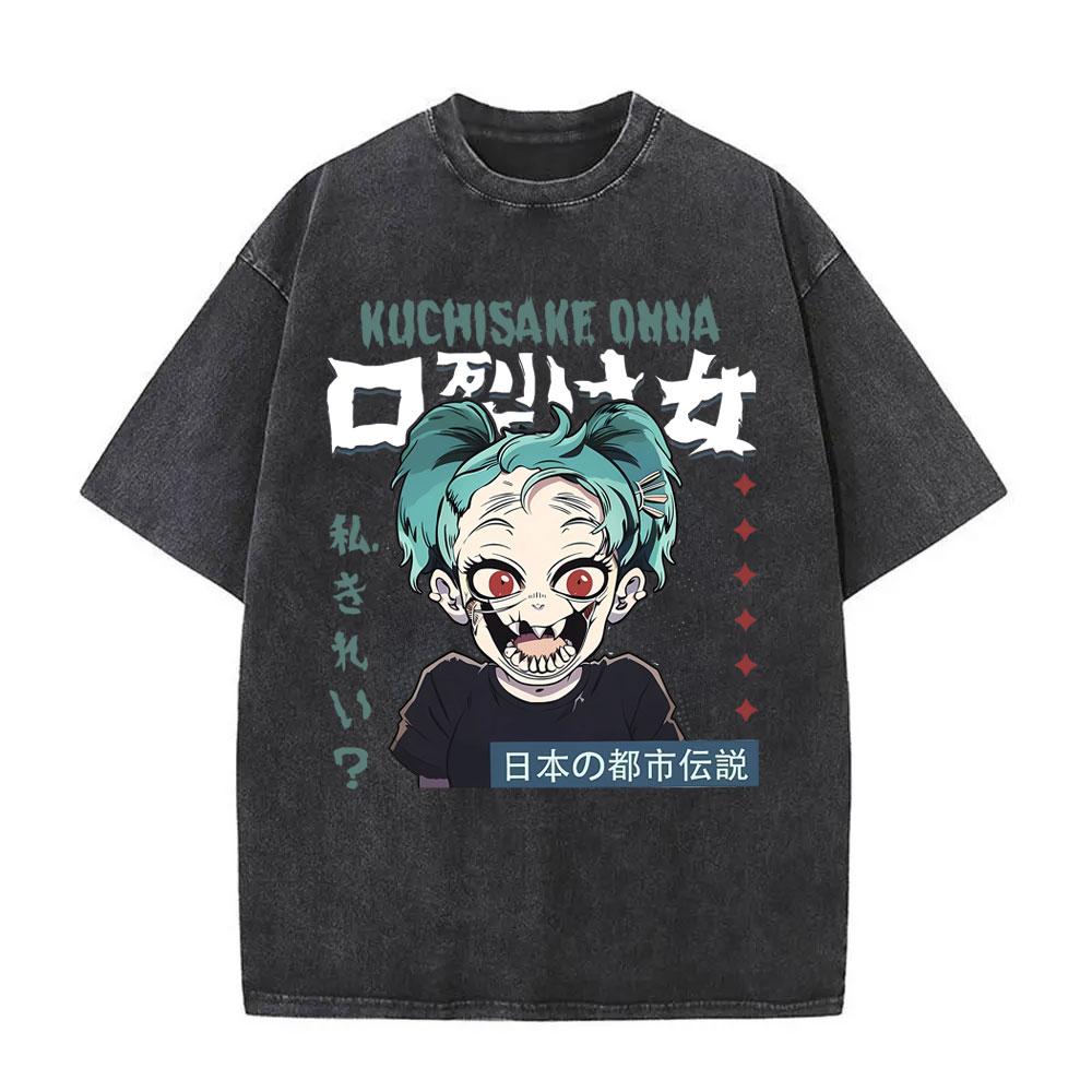 Urban Japanese Legends Kuchisake Onna Graphic T-shirt Funny Japanese Style Girl Vintage Washed T Shirt Unisex Oversized T-shirts S разноцветный