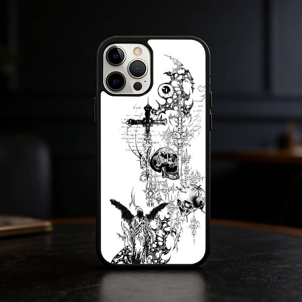 Gothic Cyber Sigil Cross Eyes Skull Phone Case For iPhone 17/16/15/14/13/12/Plus/Pro/Max for Magnetic Wireless Charging
