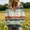 Women's Striped Print Long Sleeve Hooded Jacket with Pockets and for Casual Wear