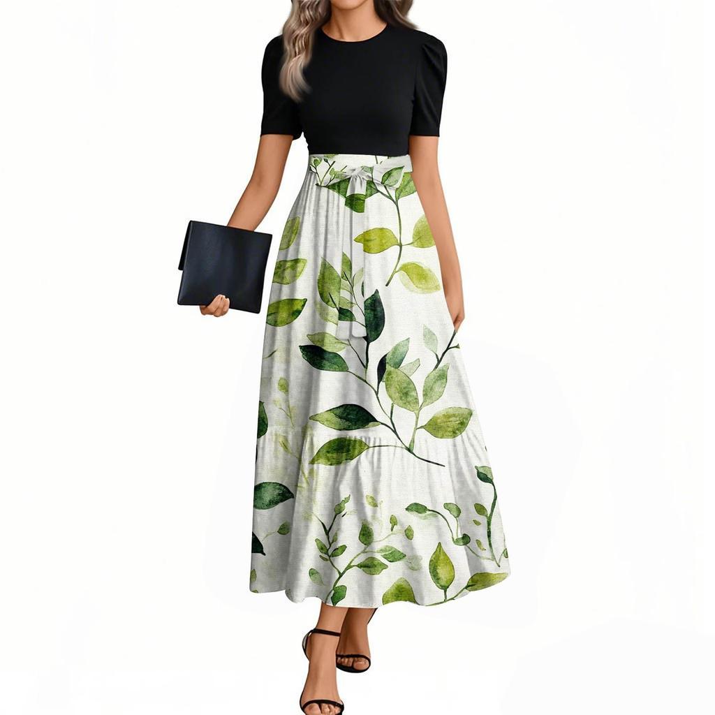 Women's Floral Print High Waist Fashionable And Elegant Dress