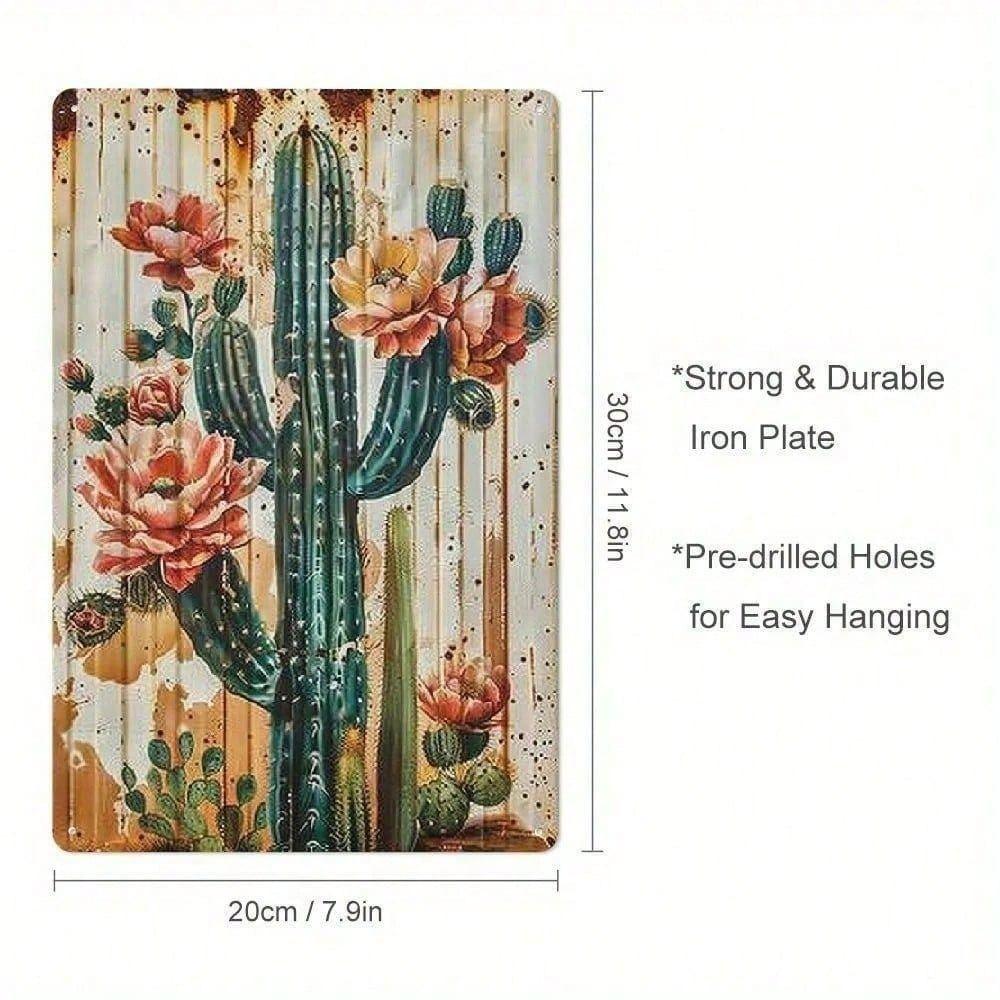 Metal Poster Retro Cactus Flower Bar Wall Art