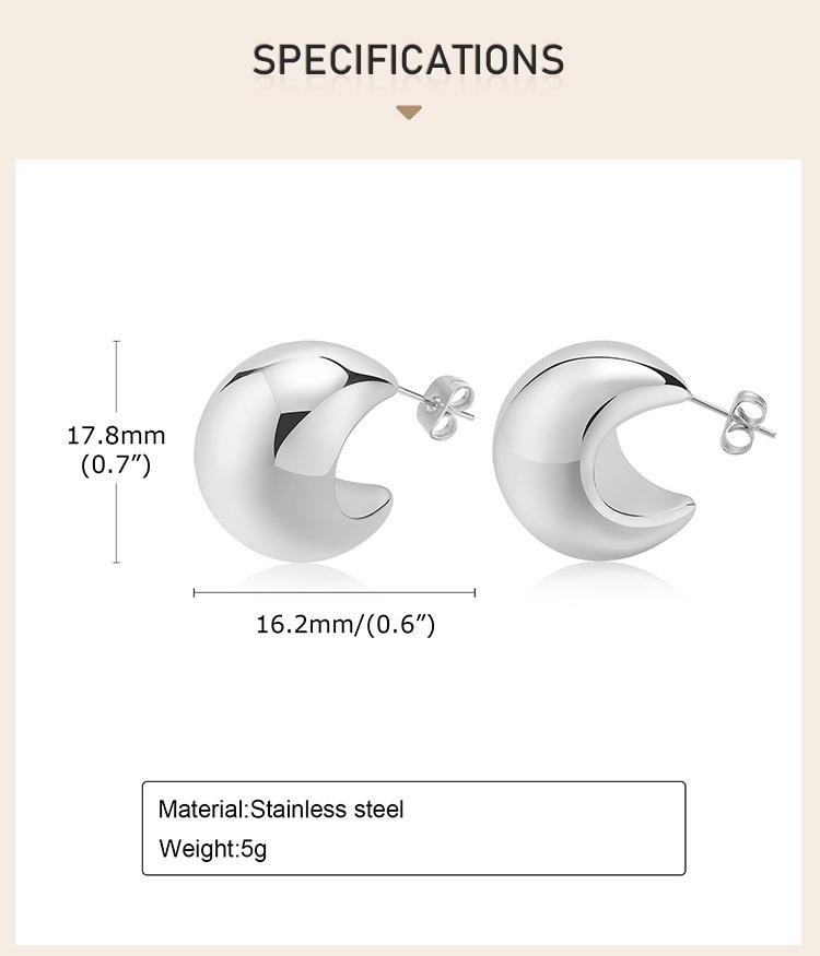 Stainless Steel Open Hoop Earring Women, Crescent Moon Shape Tube Earring Gold Plated Trendy Gift