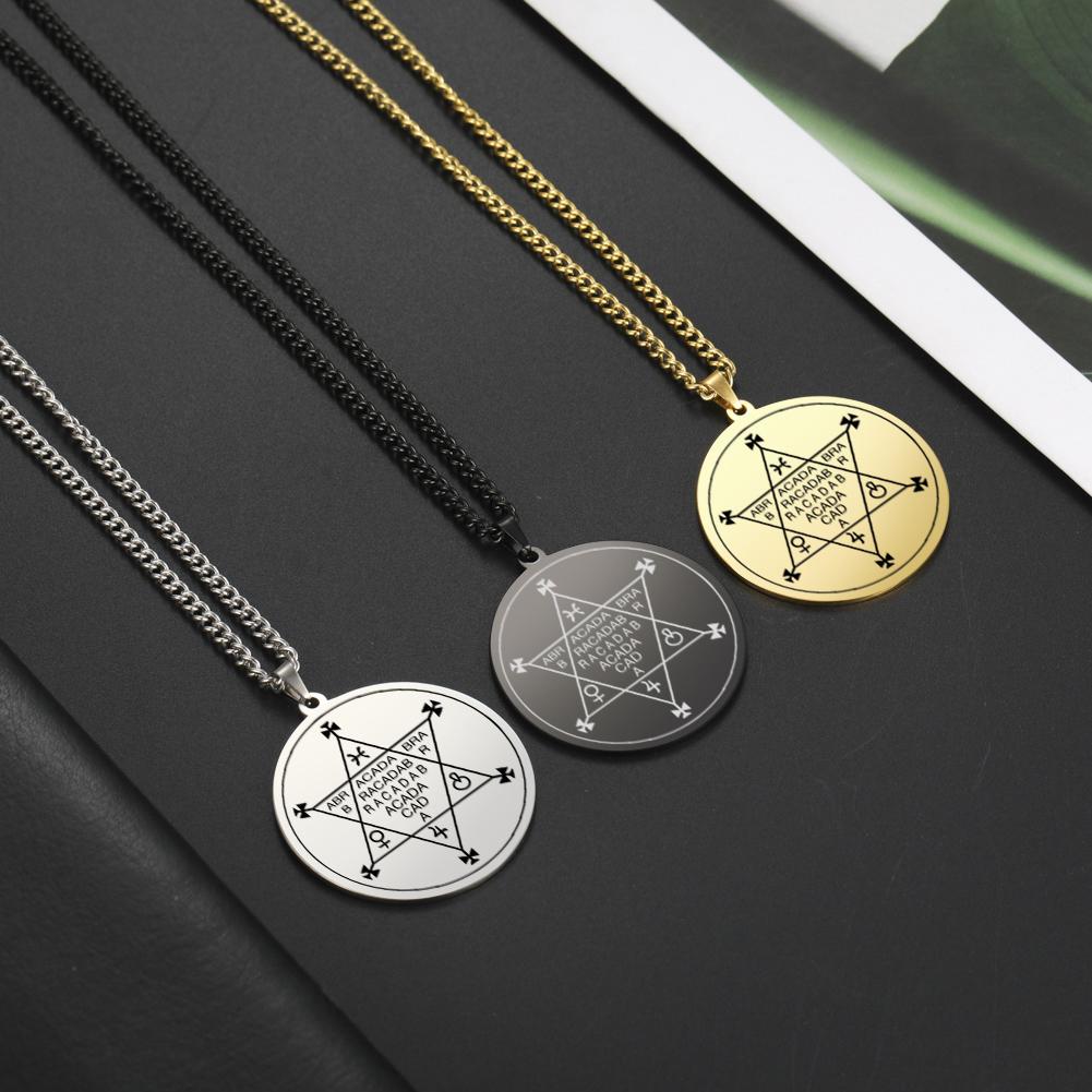 Dawapara Abracadabra Anhänger Abraxas Kabbalistische Magie Okkult Esoterisch Amulett Halskette Übernatürlich Edelstahl Schmuck