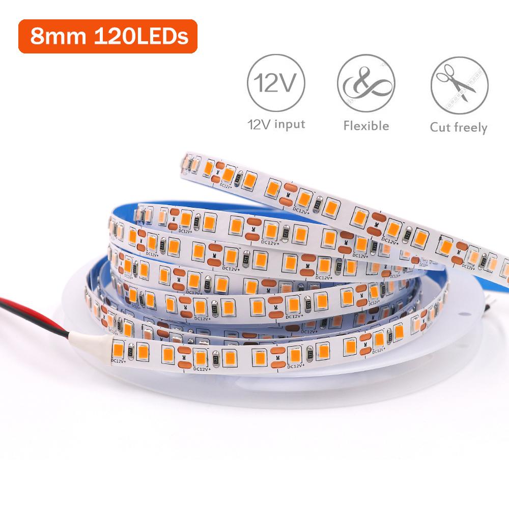 DC 12V LED Strip Light Orange 2835 SMD 120/240LEDs Flexible LED Tape 4mm 8mm 10mm Width LED Ribbon Light Rope for Decoration 5M