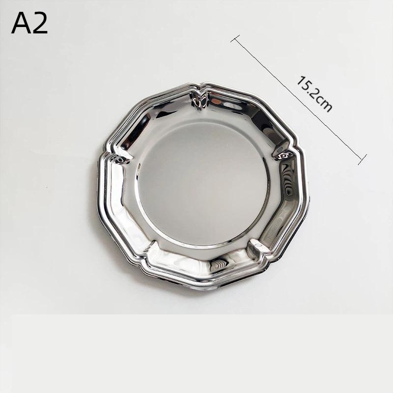 Silver Stainless Steel Cake Tray Round Mirror Surface Dessert Plate for Restaurant Buffet Food Display