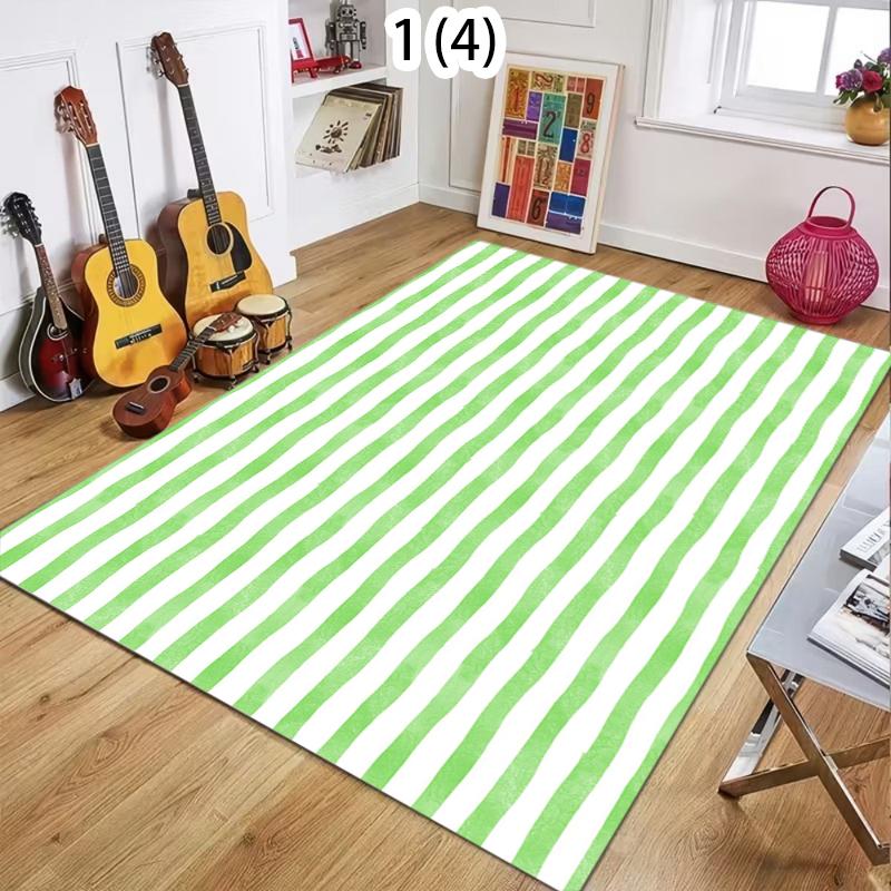 Pastel Watercolor Stripe Area Rug with Multicolor and Green White Patterns Soft Non Slip Floor Carpet for Playroom Bedroom