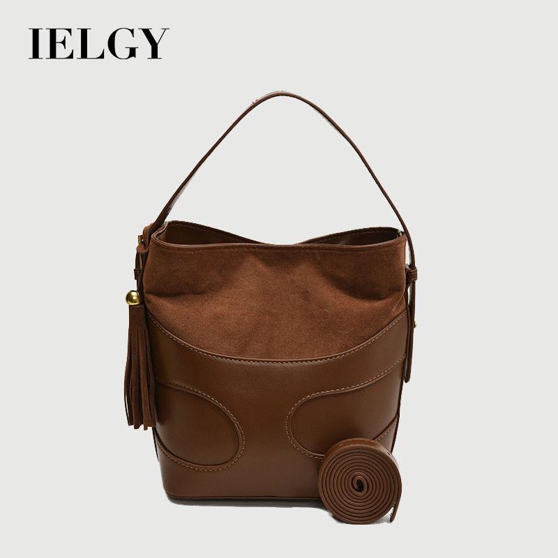 Ielgy Retro Fashion Hand-Carry Bucket Bag Autumn Winter Frosted Casual Shoulder Bag Niche High-End Female Bag