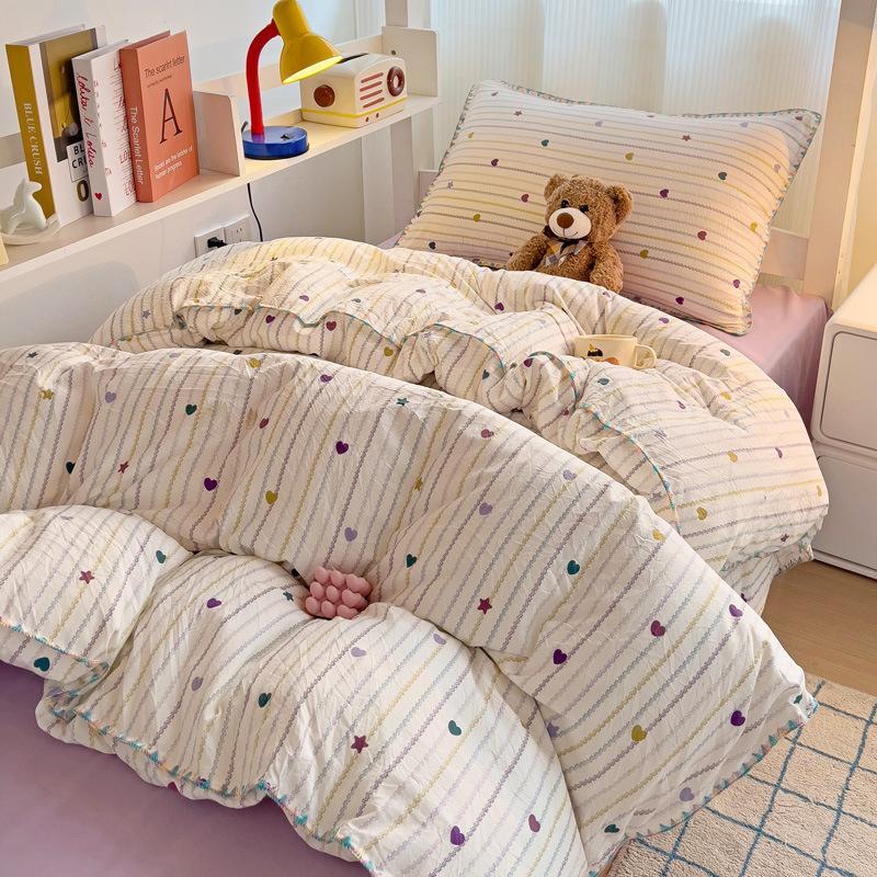 School Season Washed Double-layer Yarn Simple Printing Student Dormitory Apartment Four-piece Set with Four Seasons