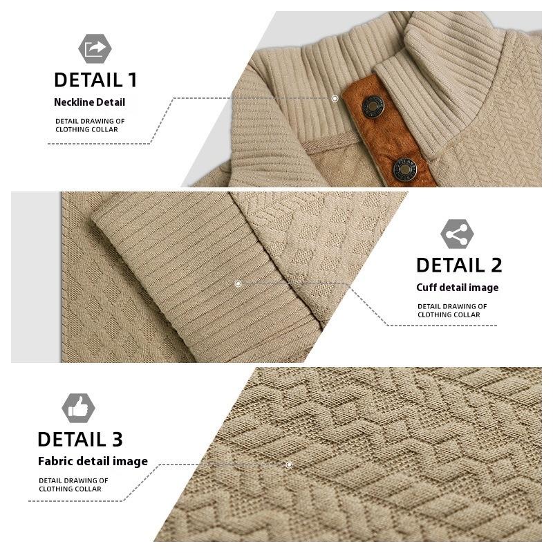 Spring and Autumn Men's Clothing Men's Stand Collar Long Sleeve Casual Outdoor Sweatshirt Jacquard Sweater
