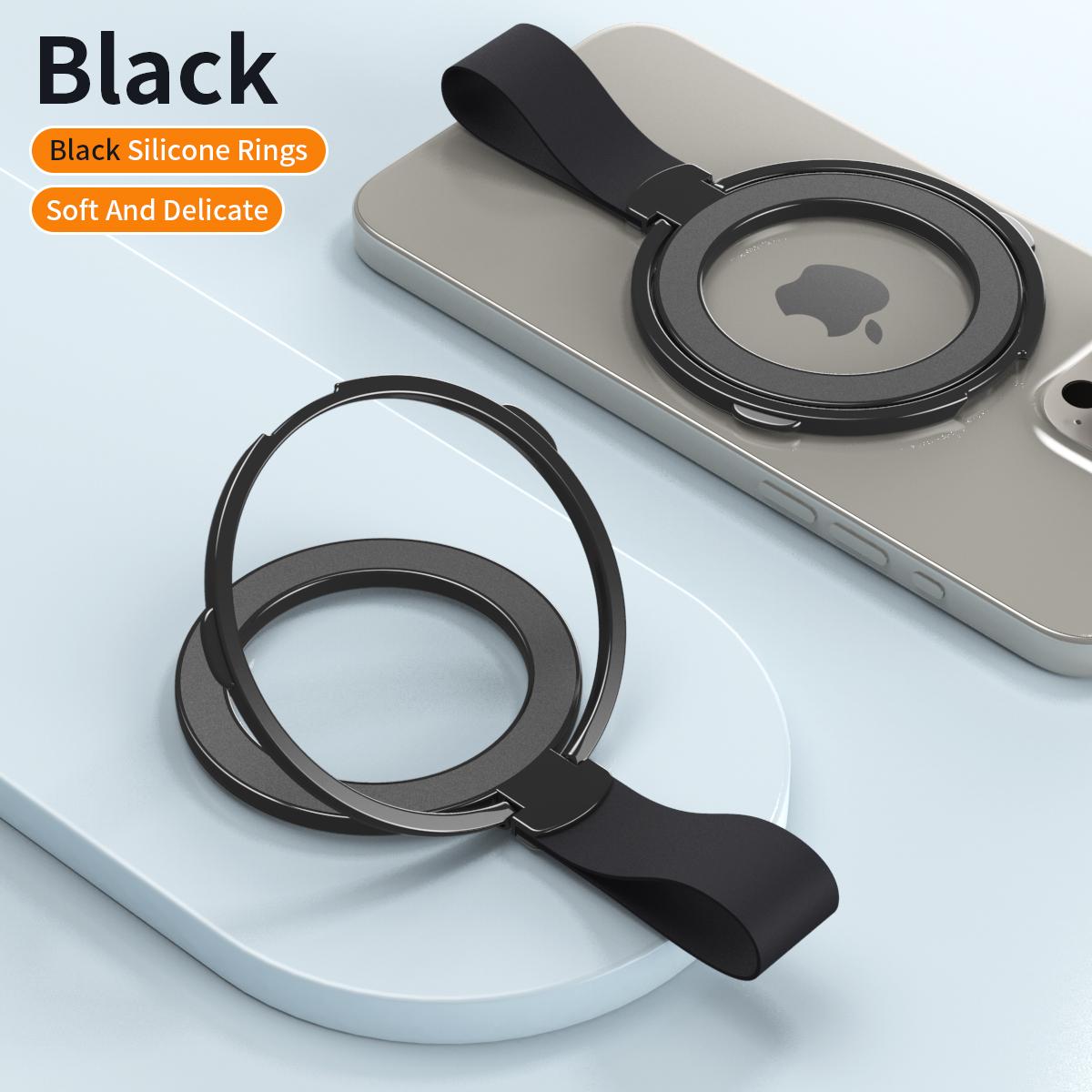 Universal Magnetic Phone Grip Holder Kickstand with Silicone Strap Wireless Charging Strong Magnetic Sticker чёрный