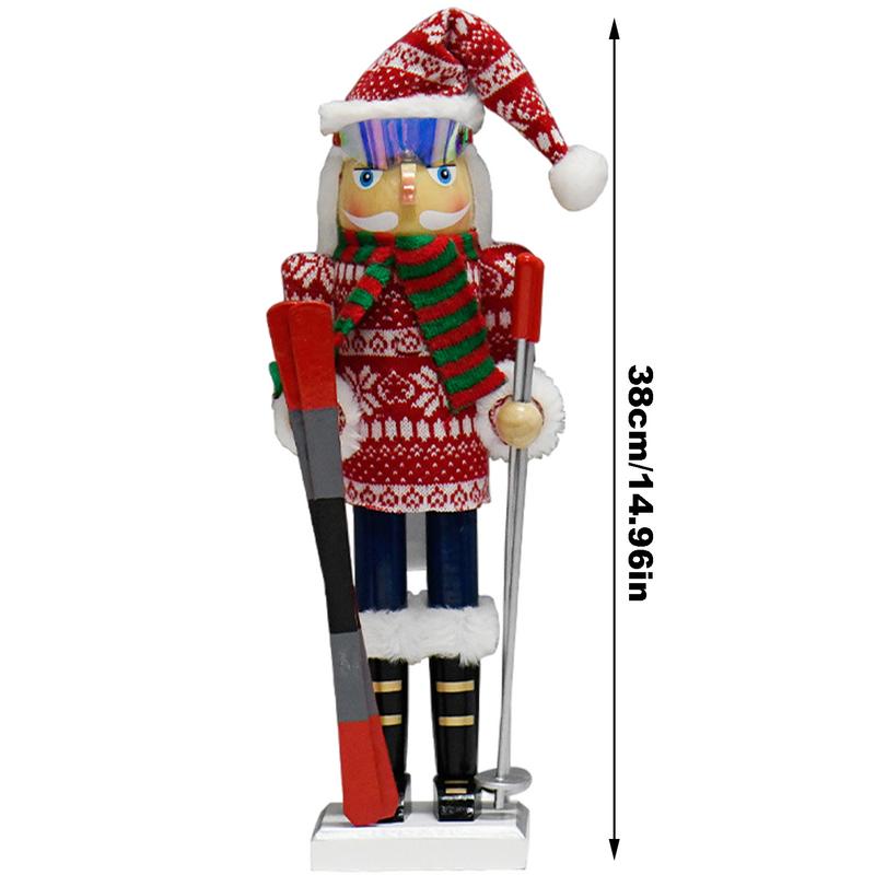Skiing Nutcracker Christmas Decorations Holiday Wooden Decor Funny Skiing Nutcracker For Bookshelf Fireplace Mantel Table