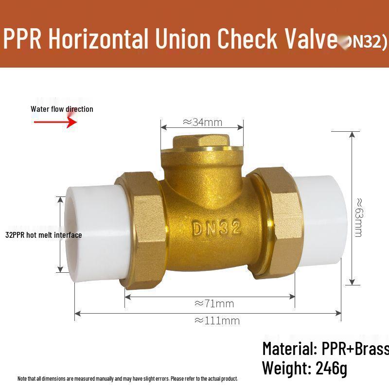 Copper Horizontal Bathroom Double Backflow One-Way Check Valve, Household Water Pipe Fittings, Non-Return Valve, 4/6 inch (DN20/25).
