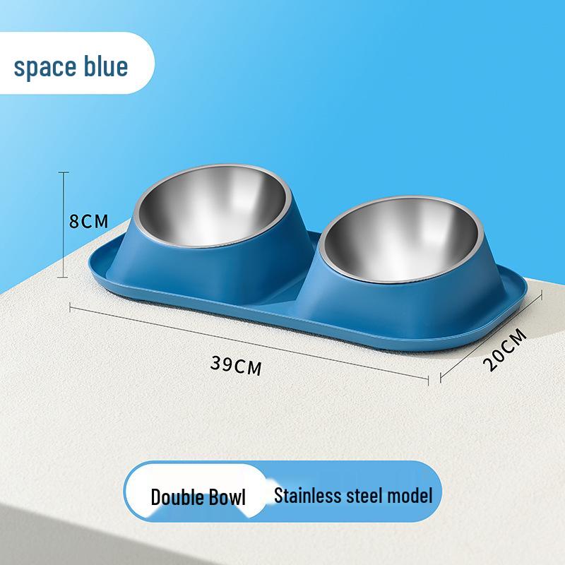 Stainless Steel Anti-Tip Cat & Dog Bowl Set - Large Capacity, Leak-Proof, Double Bowl Design
