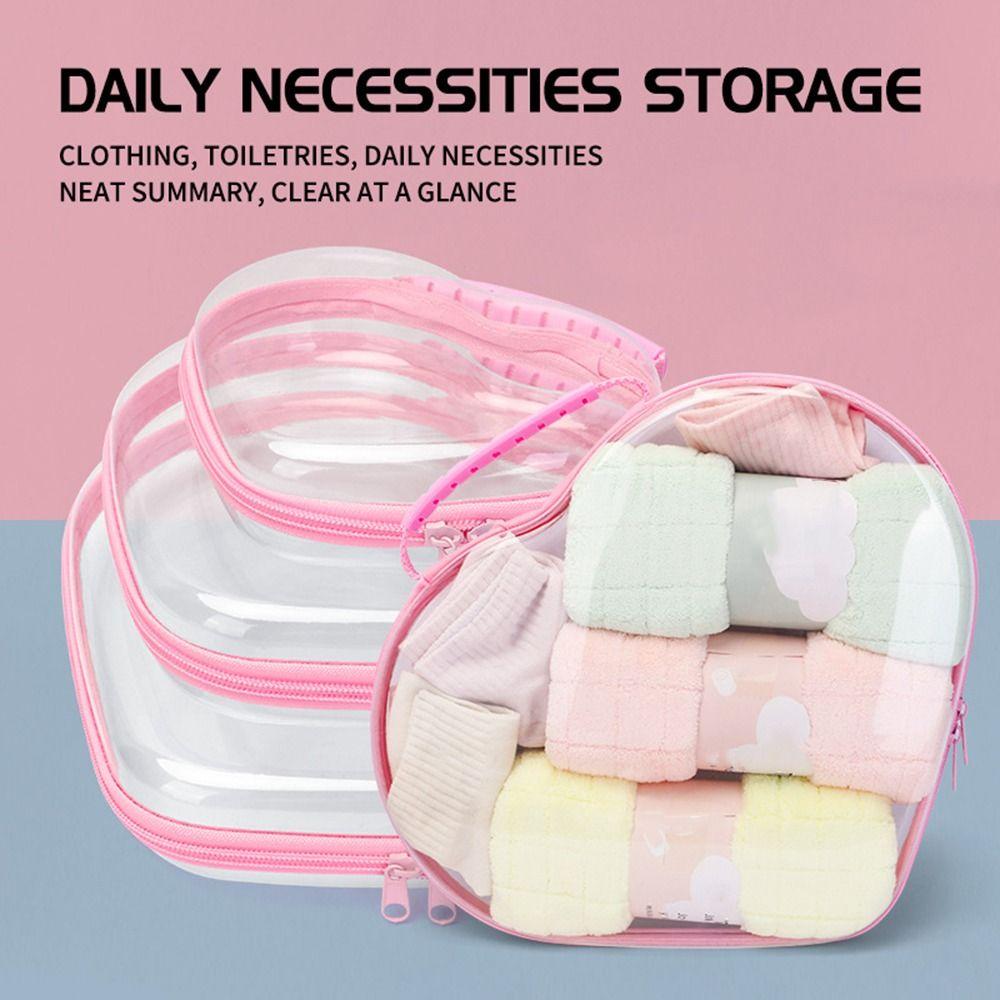 Plastic Clear Hard Shell Zipper Case Heart Waterproof Toy Storage Organizer Bins Stackable Portable Cosmetic Bag