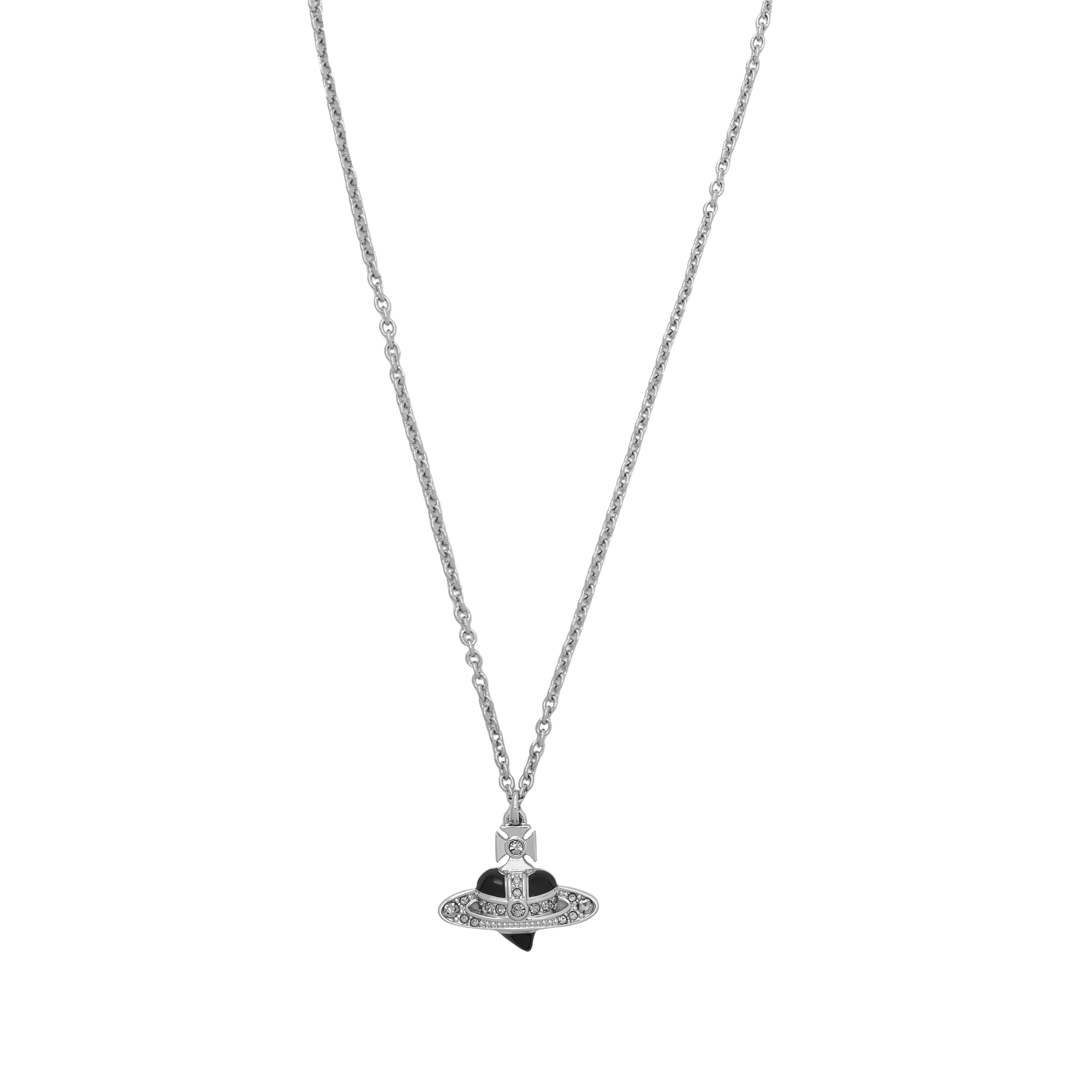 Vivienne Westwood New Diamante Heart-Shaped Inlaid Brass Diamond Necklace Men necklace Silver Black 630203BV-02P136 Box
