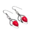 Italian Red Coral Gemstone 925 Sterling Silver Jewelry Earring 1.93" KJ-806
