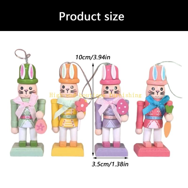  4Pcs Colorful Wooden Rabbit Hanging Decoration 10cm Rabbit Figure Pendant Festival Ornament for Tree Door Wall